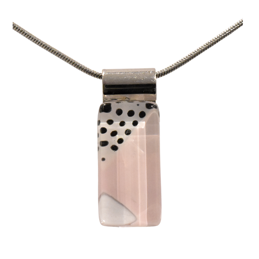 Collier rectangle, no 20, de l'artiste Azurine, Peint à la main, Chaîne 18 po en acier inoxydable, Matière première : verre, cuisson au four