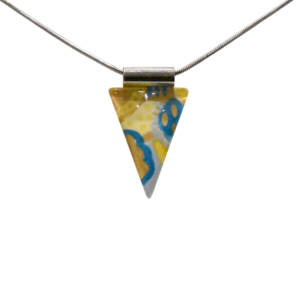 Collier unique, no 82, de l'artiste Azurine, Peint à la main, Chaîne 18 po acier inoxydable, Matière première : verre, cuisson au four