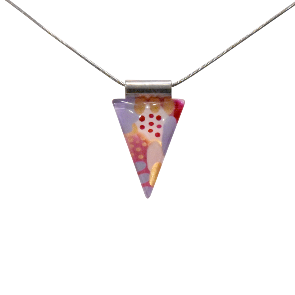 Collier unique, no 88, de l'artiste Azurine, Peint à la main, Chaîne 18 po acier inoxydable, Matière première : verre, cuisson au four