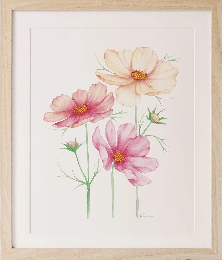 Affiche, -- Cosmos --, de l'artiste Katrinn Pelletier, Illustration, aquarelle, crayons de couleur, ..., dimension : 16 x 12 de largeur