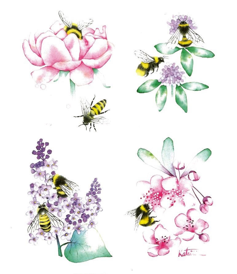 Affiche, Fleurs du Québec, abeilles et bourdons, de l'artiste Katrinn Pelletier, dimension : 10 x 8 po de largeur