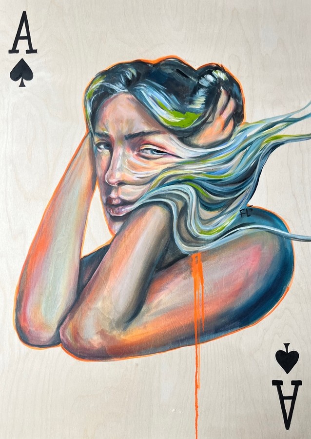As de pique, de l'artiste Florence Lemay, Tableau, Acrylique sur bois, Création unique, dimension : 40 x 30 po de largeur