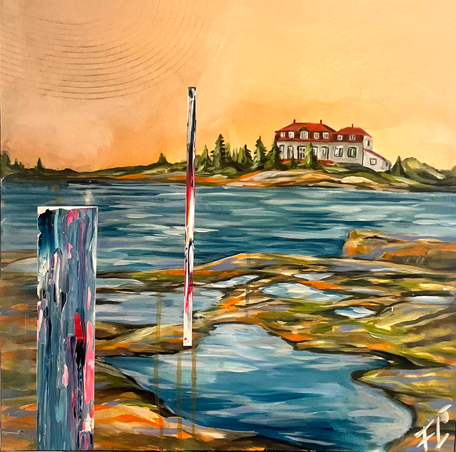 Côte Nord, de l'artiste Florence Lemay, Tableau, Acrylique sur toile, Création unique, dimension : 20 x 20 po de largeur