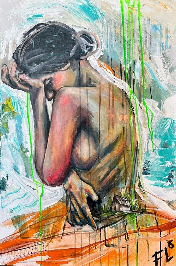 Retour à la maison, de l'artiste Florence Lemay, Tableau, Acrylique sur toile, Création unique, dimension : 36 x 24 po de largeur