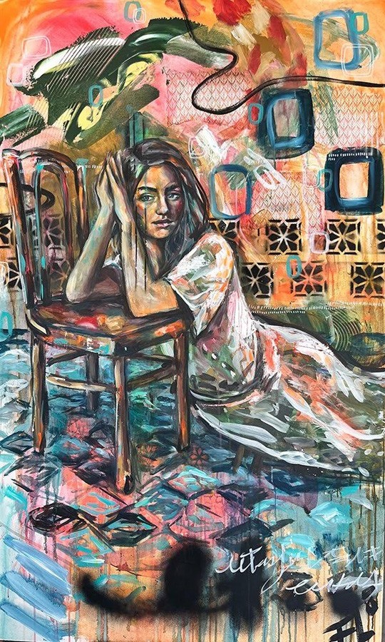 Solitude, de l'artiste Florence Lemay, Tableau, Acrylique sur toile, Création unique, dimension : 60 x 36 po de largeur