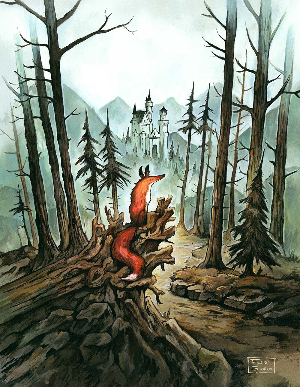 Carte de souhaits 7x5, Forêt noire, de l'artiste Félix Girard, dimension : 7 x 5 pouces largeur, sans texte, avec enveloppe, Vous pouvez inscrire votre message à l'intérieur, Carte vendue à l'unité