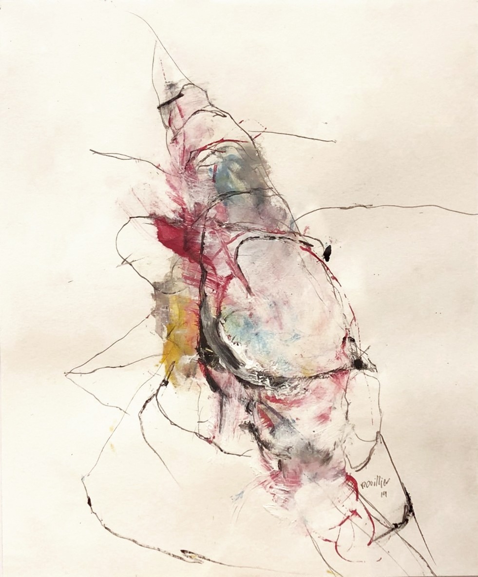 Fracture des verbes, de l'artiste Benoit Genest Rouillier, Oeuvre sur papier, Acrylique, encre de Chine, pastel sec et graphite, Création unique, dimension : 13.75 po x 10.25 po de largeur