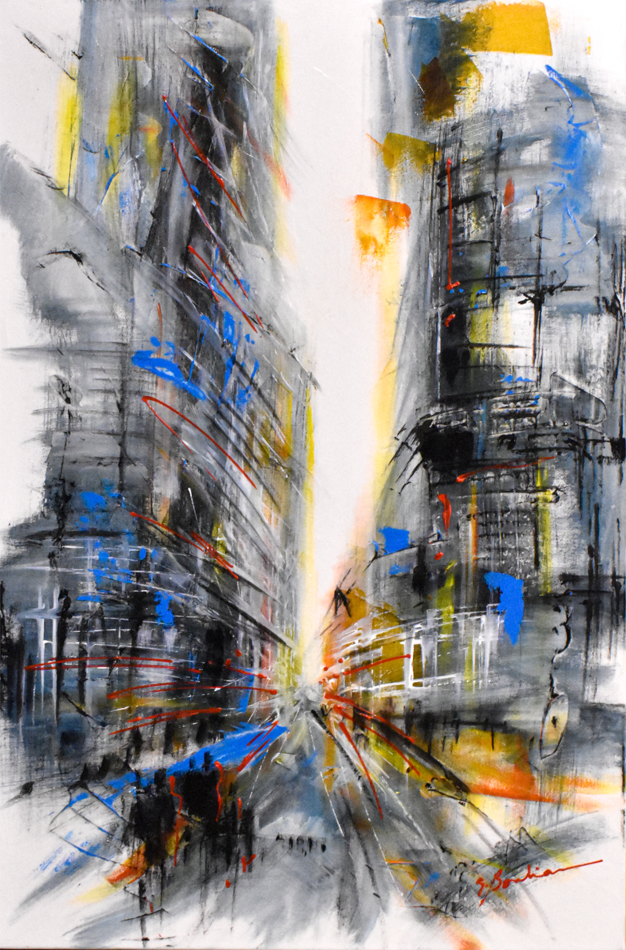 Au fil du temps (t.encadré), de l'artiste Gisèle Boulianne, Tableau, Acrylique sur toile, Création unique, dimension : 36 x 24 po de largeur