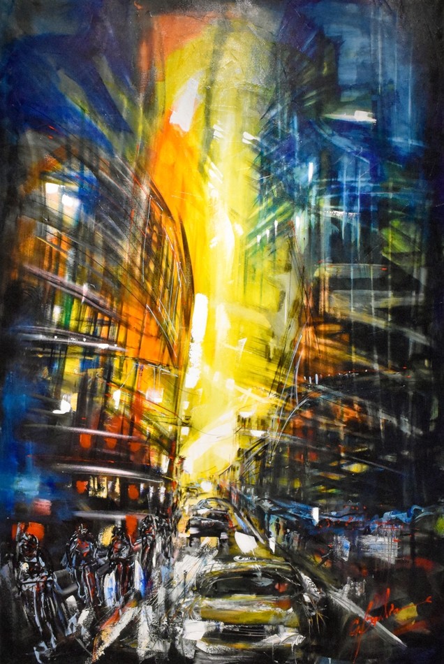 Blade runner, de l'artiste Gisèle Boulianne, Tableau, Acrylique sur toile, Création unique, dimension : 72 x 48 po de largeur