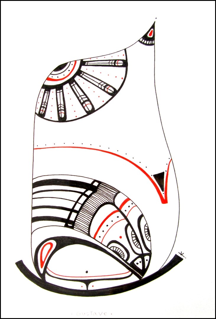 Gustave, de l'artiste Kirkov, Oeuvre sur papier, encre, dimension : 9 x 6 po de largeur