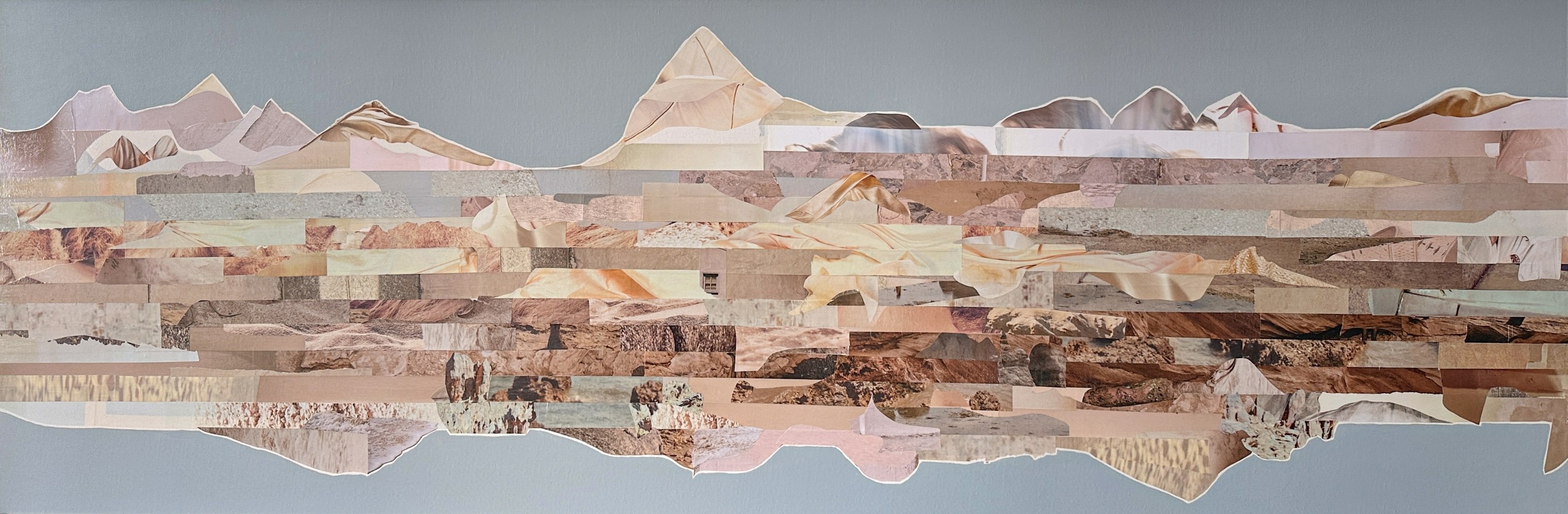 Habiter Nature (Voir Loin), de l'artiste Patricia Doucet, Tableau, Collage et acrylique sur toile, Création unique, dimension : 20 x 60 po de largeur