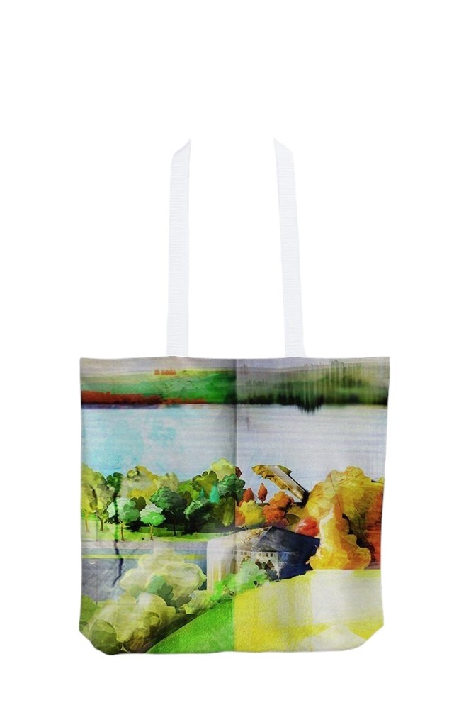 Sac réutilisable lavable, no D Quai de Ste Anne, modèle 'Ma Côte de Beaupré Ste-Anne', Ni Vu Ni Cornu, Art portable, Taille unique 18 po x 20 po, Fait au Canada