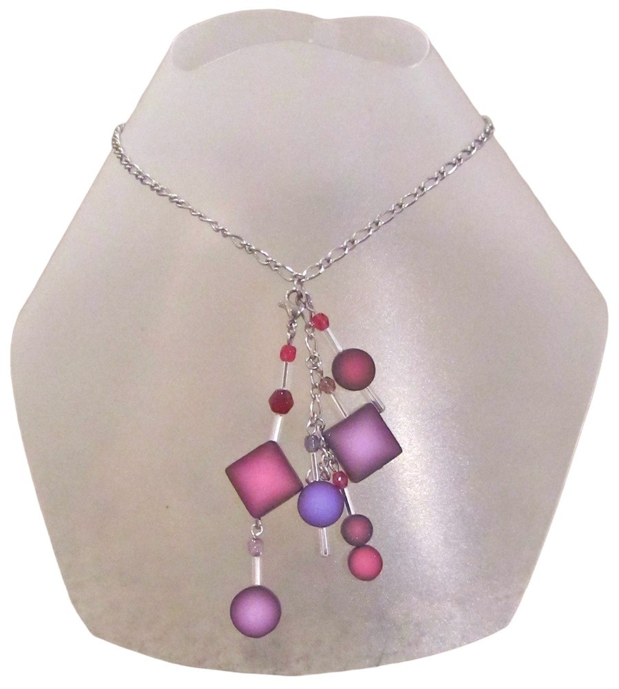 Collier, Néo-Breloks, no 98, de l'artiste Sophiori, Bijou contemporain coloré, fait à la main, Matière première : pâte de polymère, de la création jusqu'à l'assemblage final