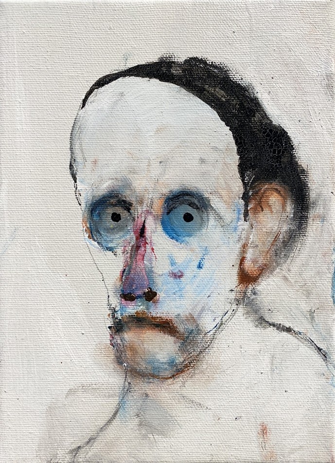 Les dégâts d'Egon Schiele, de l'artiste Benoit Genest Rouillier, Tableau, Acrylique sur toile, Création unique, dimension : 8 x 6 po de largeur