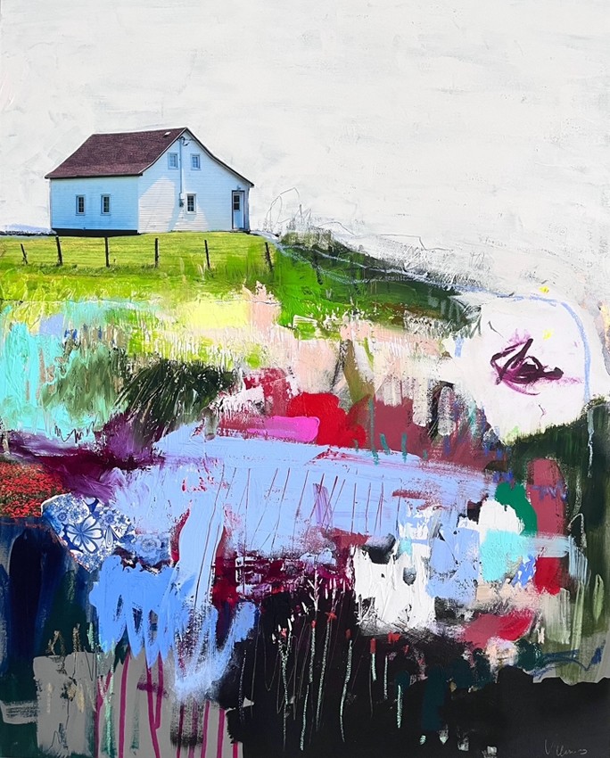 J'ai planté tout ce dont j'avais besoin, de l'artiste Stéphanie Viens, Technique : Acrylique et collage sur toile, Création unique, Format de l'oeuvre : 30 x 24 pouces de largeur