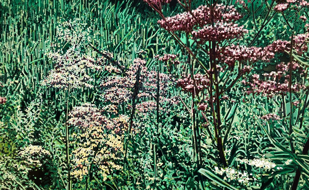 Jardins sauvages LIII, de l'artiste Elyse Turbide, Acrylique sur toile, Dimension : 30 x 48 po de largeur