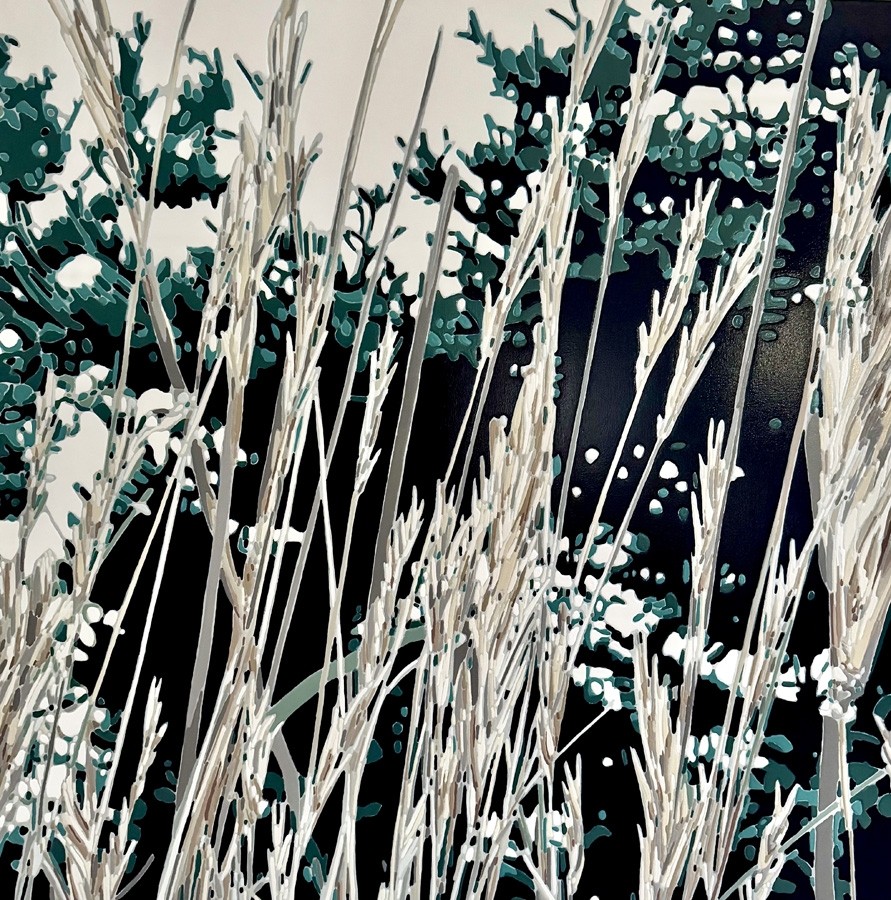 Jardins sauvages XCIII, de l'artiste Elyse Turbide, Acrylique sur toile, Dimension : 36 x 36 pouces de largeur