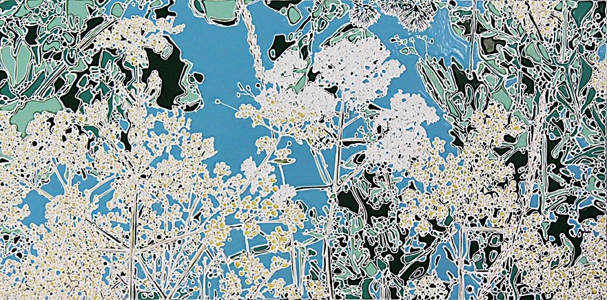 Jardins sauvages XXIV, de l'artiste Elyse Turbide, Acrylique sur toile, Dimension : 20 x 40 pouces de largeur