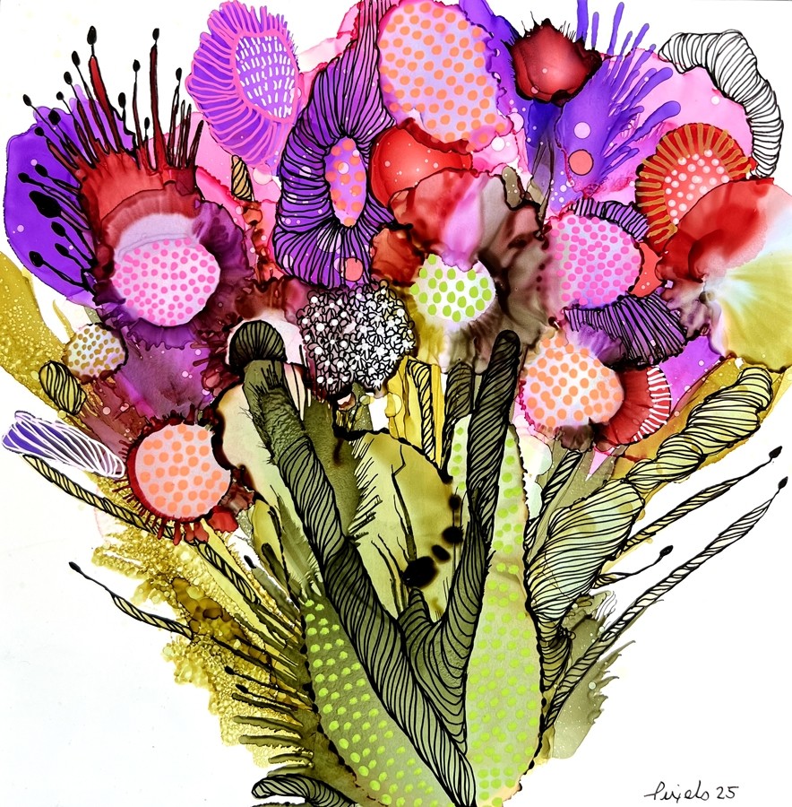 Je pardonne, de l'artiste Nancy Létourneau, Tableau, Médium encre à l'alcool, Marouflé sur bois, dimension 10 x 10 pouces de largeur, 