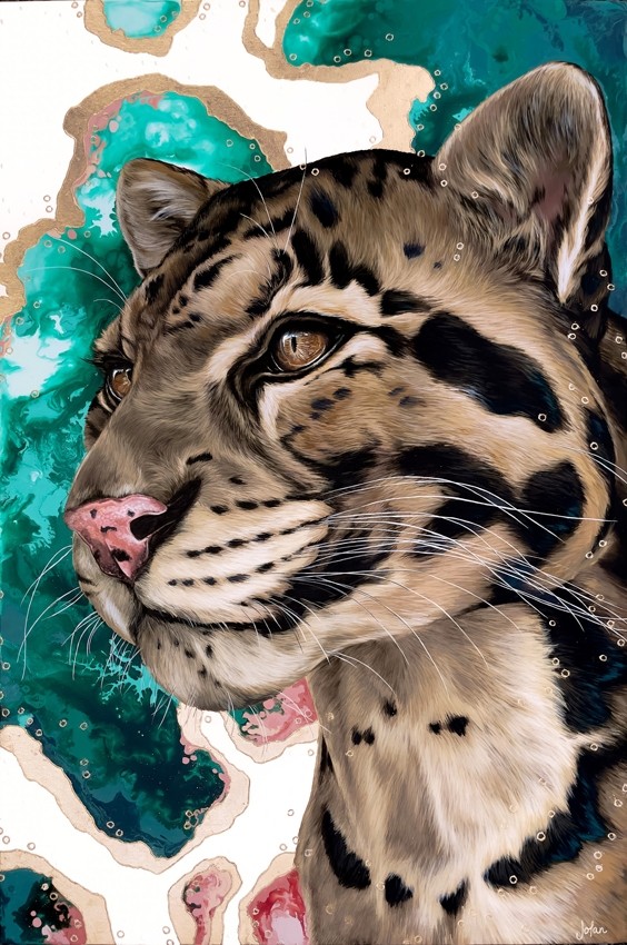 Au-delà des mystères, de l'artiste Joannie Langlois, Tableau, Acrylique, feuille d'or 23.75 K, sur toile galerie, Création unique, dimension : 36 x 24 po de largeur