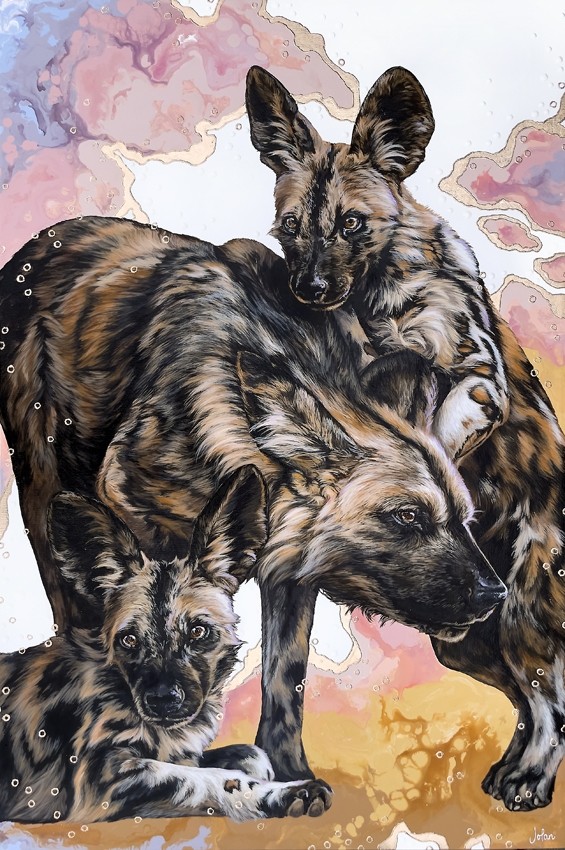 Mon refuge, de l'artiste Joannie Langlois, Tableau, Acrylique, feuille d'or 23.75 K, sur toile galerie, Création unique, dimension : 36 x 24 po de largeur