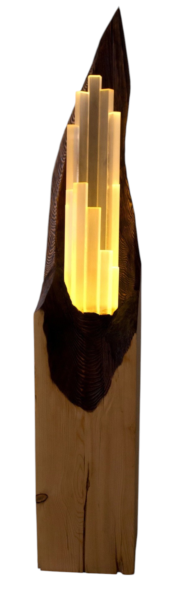 Kryptonite?, de l'artiste Bernard Hamel, Sculpture, bois et plexi, Création unique, dimension : 180 x 28 x 28 cm