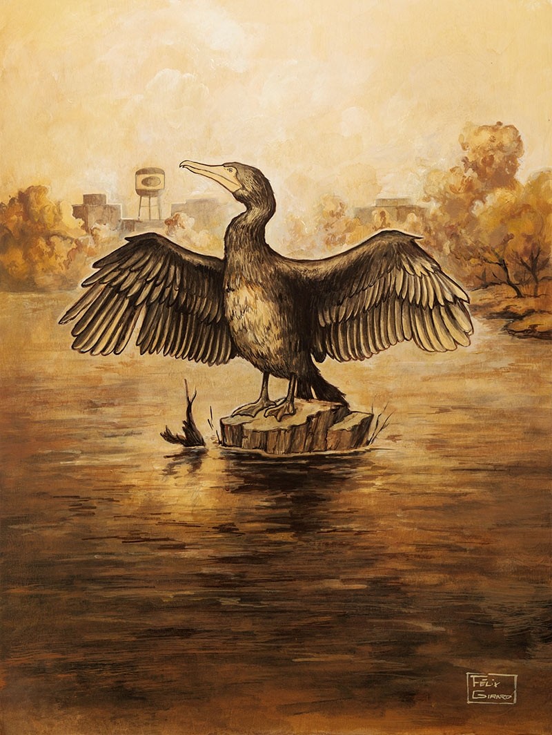 La Saint-Charles, affiche, de l'artiste Félix Girard, sur papier Epson « Enhanced Matte, impression avec de l’encre à pigment – qualité archive (ultra chrome), dimension : 18 x 141 pouces de largeur, affiche prête à être encadrée