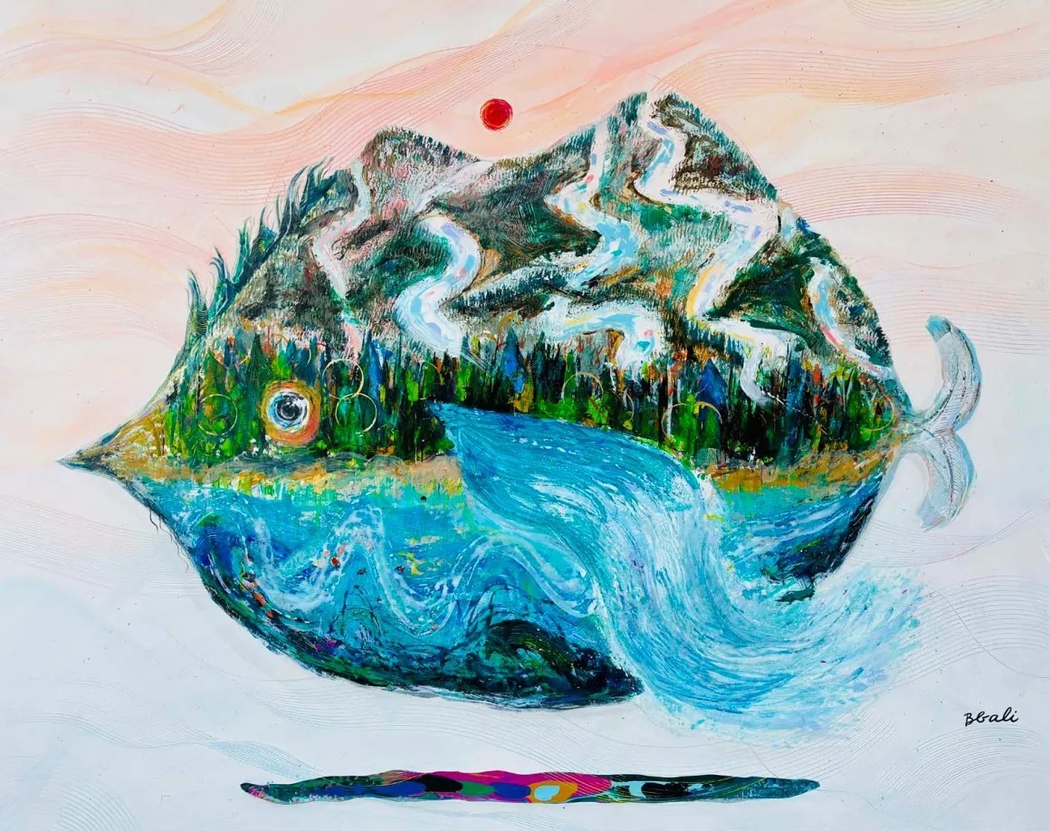 La muse du fjord, de l'artiste Brigitte Galipeau - BGALI, Tableau, Techniques mixtes sur toile, Dimension : 32 x 40 pouces