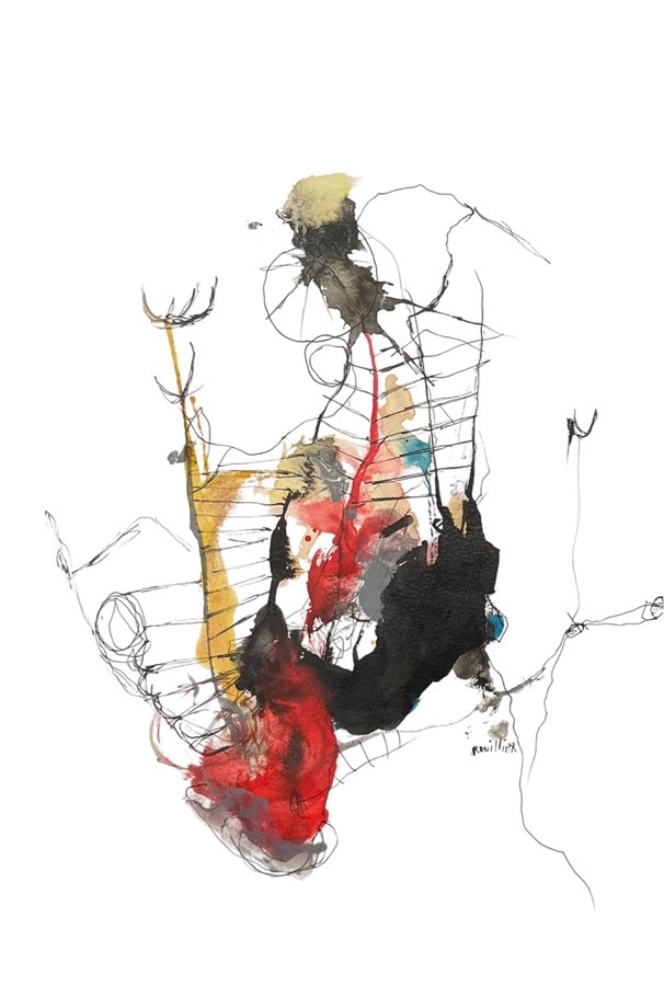 La cage, de l'artiste Benoit Genest Rouillier, Oeuvre papier, Techniques mixtes, Création unique, dimension : 15 x 10 po de largeur