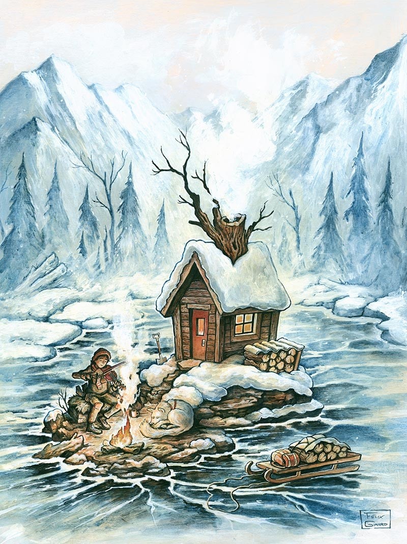 Lac glacé, de l'artiste Félix Girard, sur papier Epson « Enhanced Matte, impression avec de l’encre à pigment – qualité archive (ultra chrome), dimension : 10 x 8 pouces de largeur, affiche prête à être encadrée