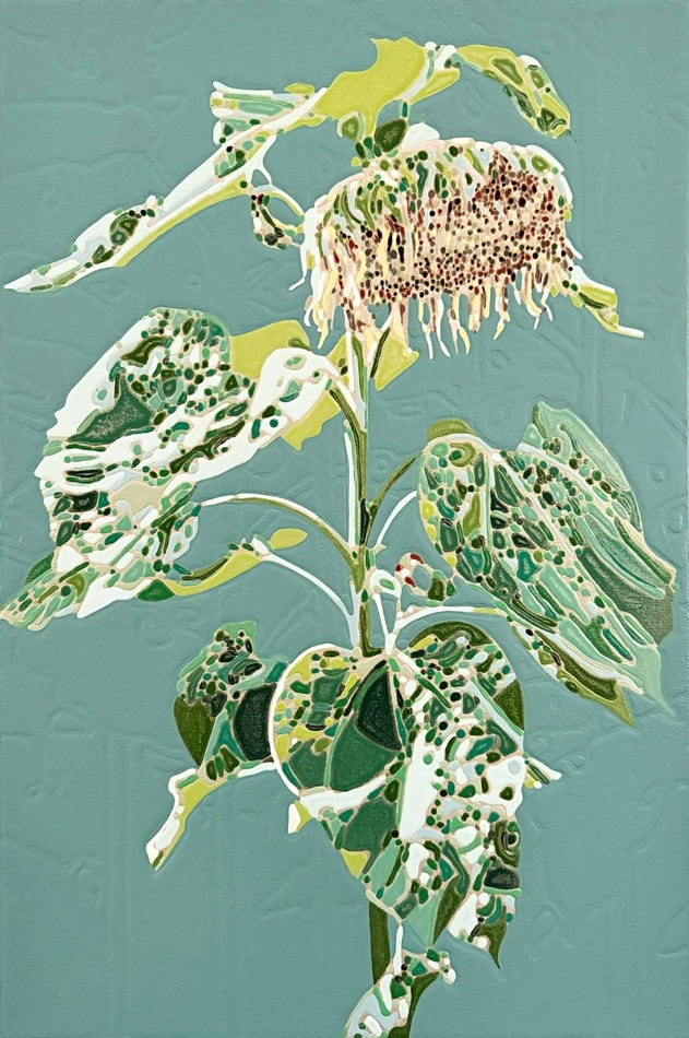 La fleur soleil, de l'artiste Elyse Turbide, Acrylique sur toile, Dimension : 24 x 16 pouces de largeur