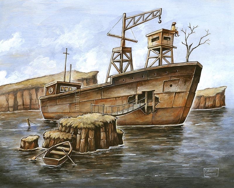 La grande épave, de l'artiste Félix Girard, sur papier Epson « Enhanced Matte, impression avec de l’encre à pigment – qualité archive (ultra chrome), dimension : 14 x 18 pouces de largeur, affiche prête à être encadrée