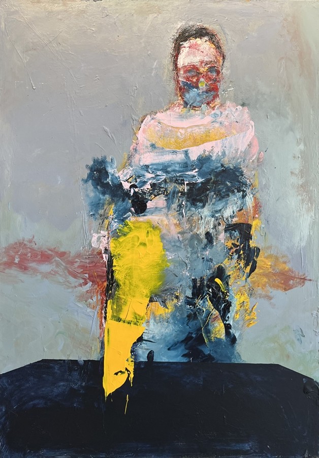 La lune sur la scène, de l'artiste Benoit Genest Rouillier, Tableau, Acrylique sur toile, Création unique, dimension : 44 x 30 po de largeur