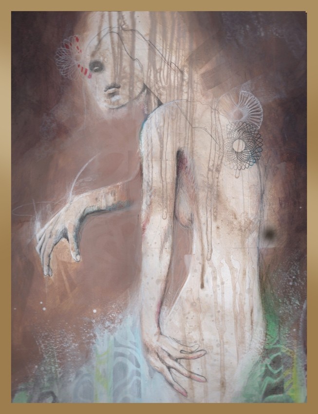 Lonely heart (o.encadrée), de l'artiste Marie Chantal Le Breton, Tableau, Médiums mixtes sur papier, encadré, Création unique, dimension : 18 x 14 po po de largeur