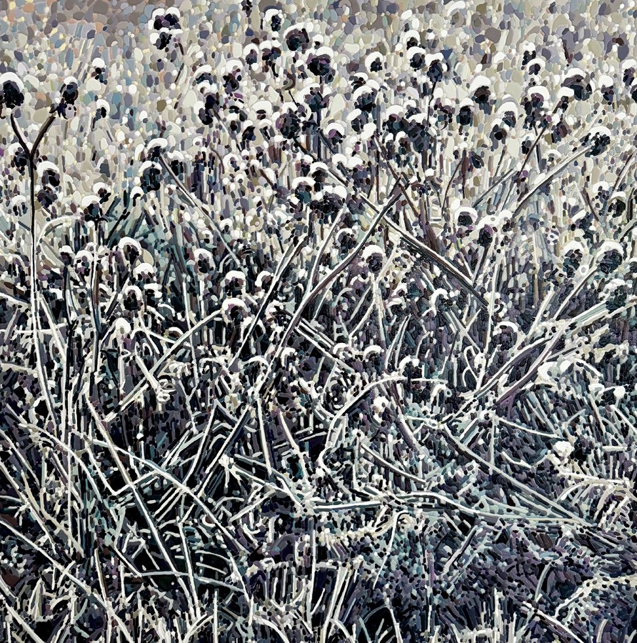 Le jardin de givre IV, de l'artiste Elyse Turbide, Acrylique sur toile, Dimension : 30 x 30 pouces de largeur