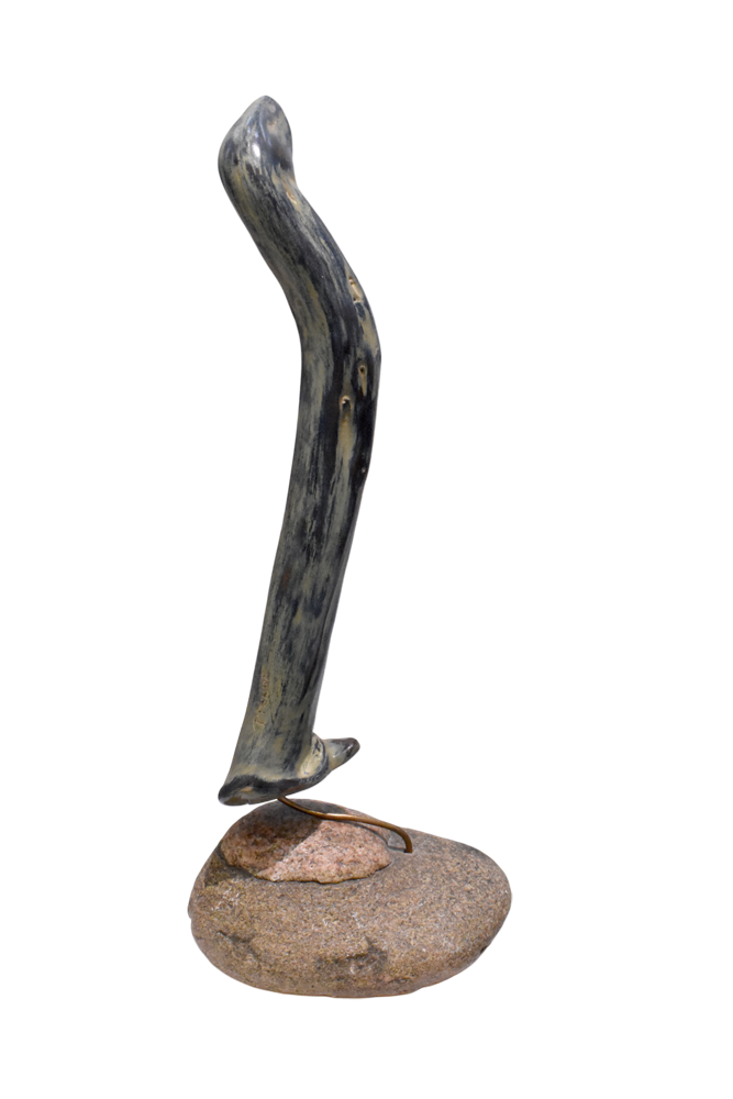 Le phoque, de l'artiste Pierre Paquet, Sculpture, Bois de grève, Dimension : 15 H x 4 x 6 L po