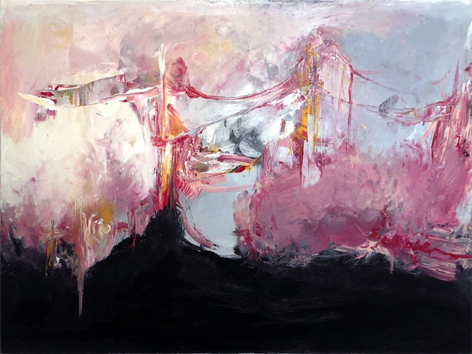 Le pont des ivrognes, de l'artiste Benoit Genest Rouillier, Tableau, Acrylique sur toile, Création unique, dimension : 36 x 48 po de largeur