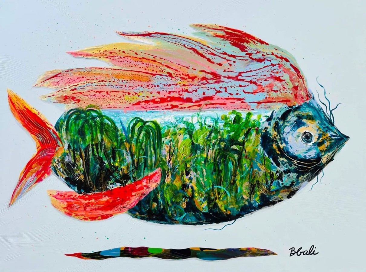 Le rêveur de l'île, de l'artiste Brigitte Galipeau - BGALI, Tableau, Techniques mixtes sur toile, Dimension : 18 x 24 pouces