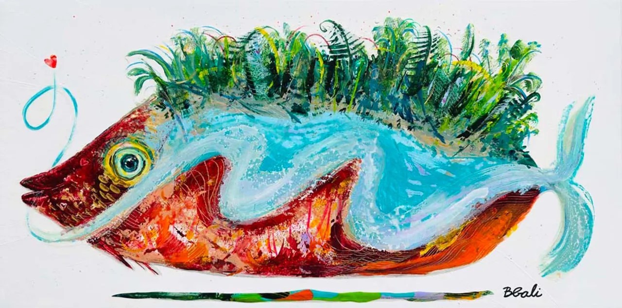 Les courants de l'amour, de l'artiste Brigitte Galipeau - BGALI, Tableau, Techniques mixtes sur toile, Dimension : 12 x 24 pouces
