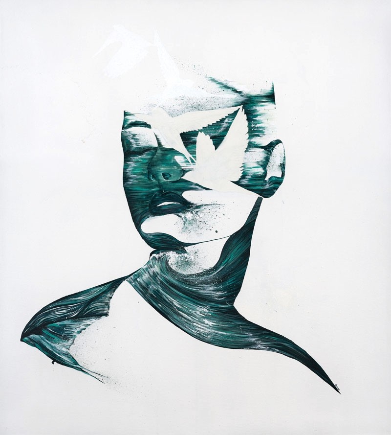 Les marées, de l'artiste Roxane Lessard (Oscane), Tableau, Acrylique sur toile, Création unique, dimension : 40 x 36 po de largeur