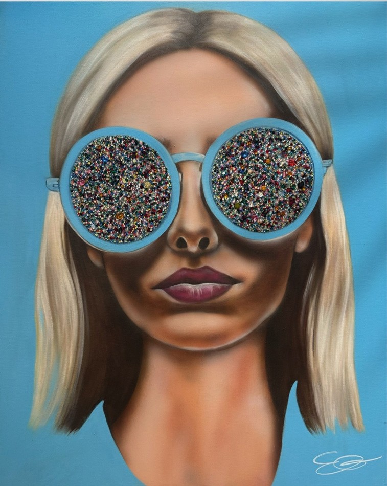 Life in color, de l'artiste Émilie Gosselin, Mixtes sur canevas toile, Tableau accompagné de cristaux swarovs la, Dimension : 30 x 24 po de largeur