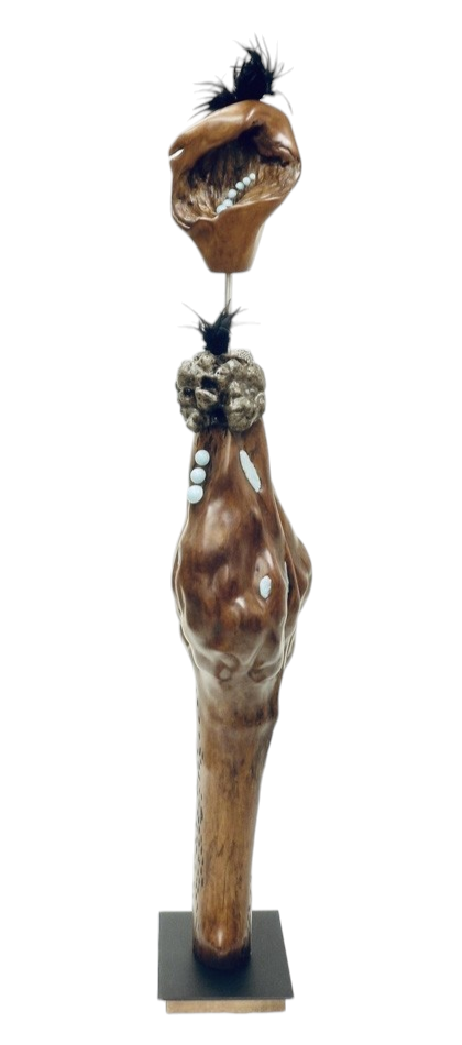 Loufoque, de l'artiste Christianne Hamel, Sculpture, matière : Érable - Métal - Verre - Résine, Technique : Taille directe, Création unique, dimension : 25 x 163 x 25 cm