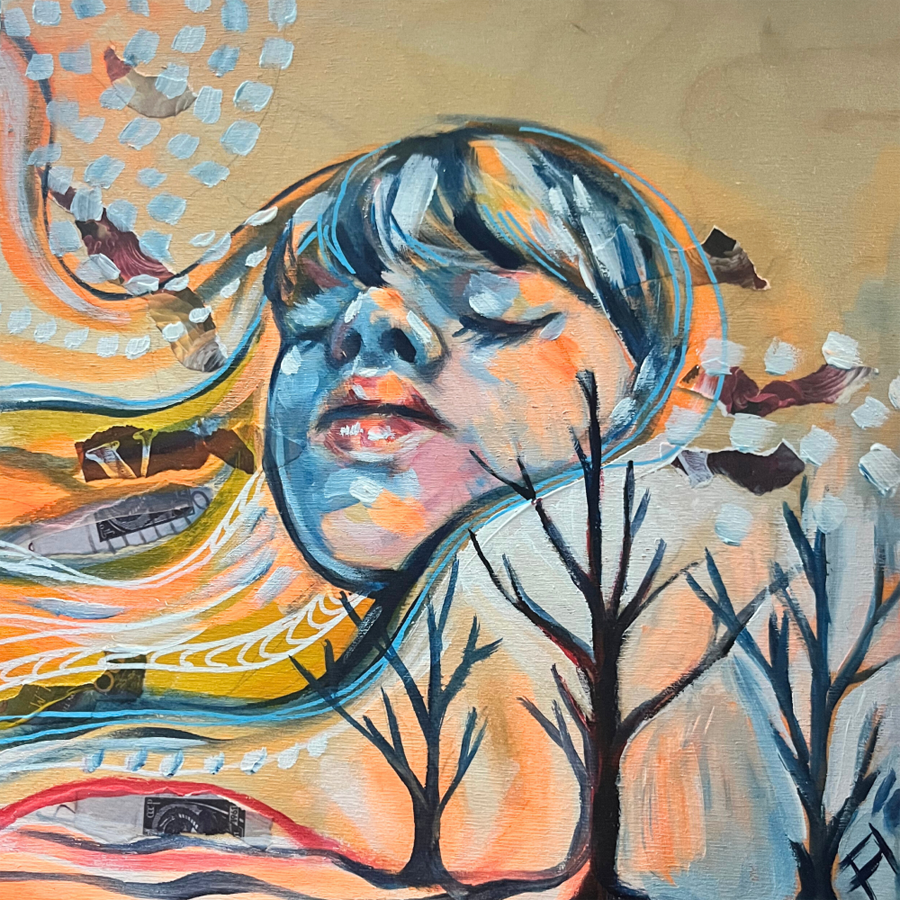 Vent de fraîcheur, de l'artiste Florence Lemay, Tableau, Acrylique sur bois, Création unique, dimension : 12 x 12 po de largeur