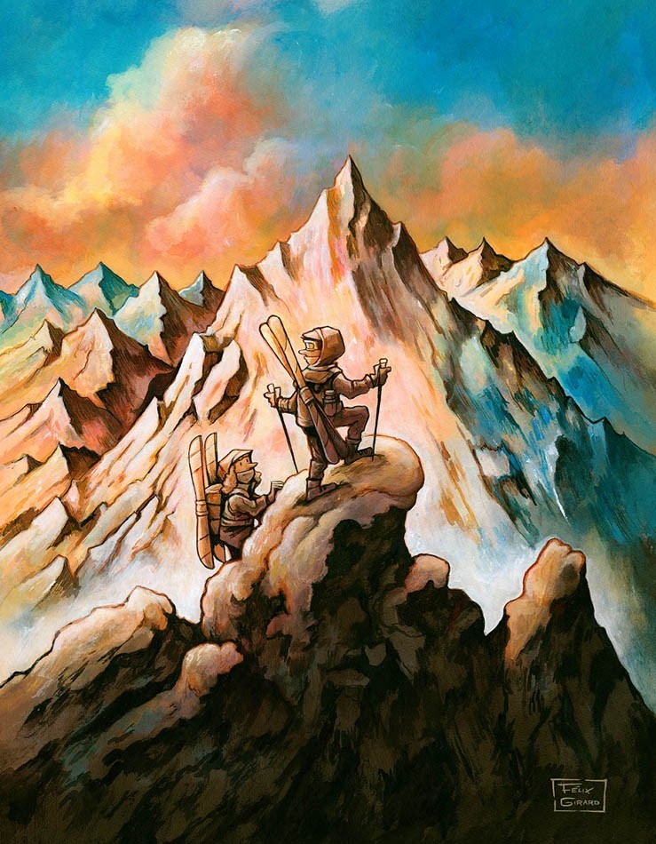 Lueur alpine, de l'artiste Félix Girard, sur papier Epson « Enhanced Matte, impression avec de l’encre à pigment – qualité archive (ultra chrome), dimension : 14 x 11 pouces de largeur, affiche prête à être encadrée