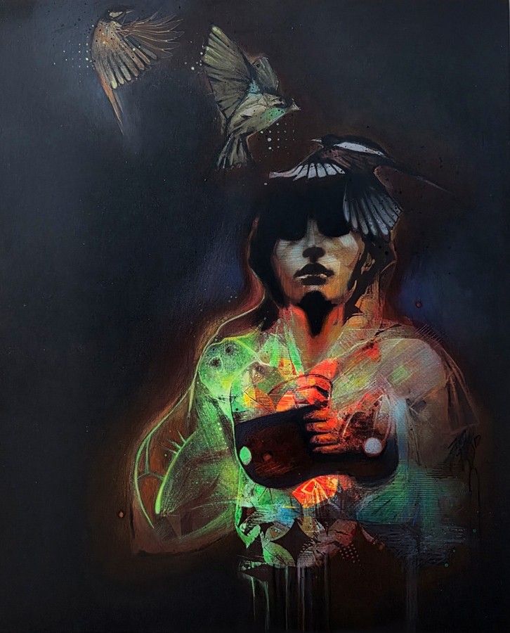 3 fois passera, de l'artiste Marie Chantal Le Breton, Tableau, Médiums mixtes sur papier, encadré, Création unique, dimension : 30 x 24 po de largeur