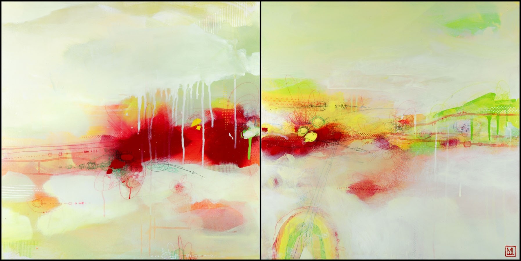 Applejack 2 (diptyque), de l'artiste Marie-Eve Lachance, Tableau, Acrylique sur toile, 2 pièces, Création unique, dimension totale 24 x 48 pouces de largeur