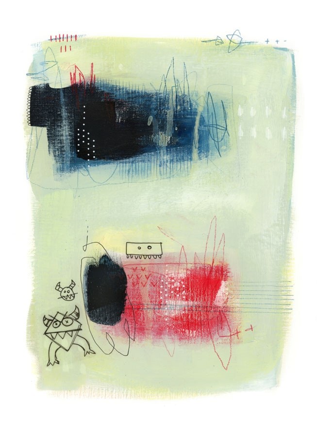 P'tits zigotos 10 (t.encadré), de l'artiste Marie-Eve Lachance, Tableau, Techniques mixtes sur papier, Création unique, dimension 12 x 9 pouces de largeur