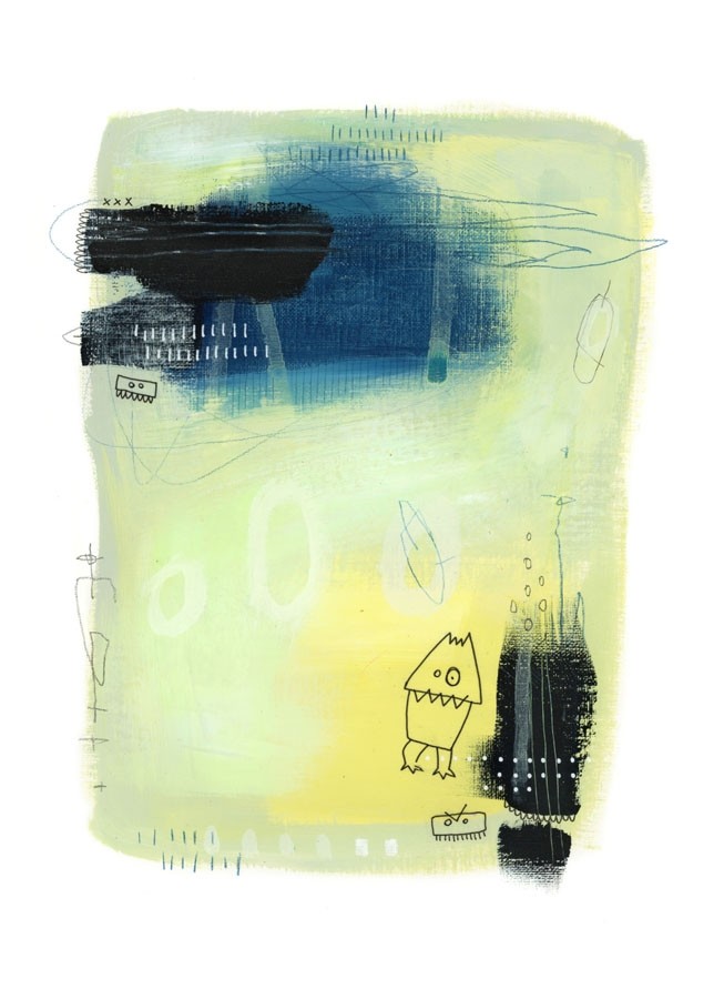 P'tits zigotos 6 (t.encadré), de l'artiste Marie-Eve Lachance, Tableau, Techniques mixtes sur papier, Création unique, dimension 12 x 9 pouces de largeur