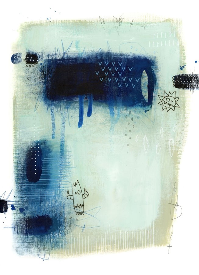 P'tits zigotos 9 (t.encadré), de l'artiste Marie-Eve Lachance, Tableau, Techniques mixtes sur papier, Création unique, dimension 12 x 9 pouces de largeur