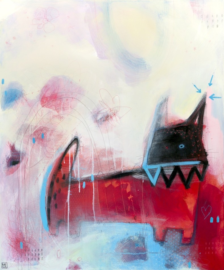 We're All Mad Here, de l'artiste Marie-Eve Lachance, Tableau, Acrylique sur toile, Création unique, dimension 48 x 40 pouces de largeur